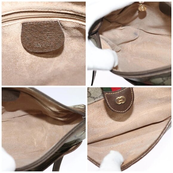 GUCCI GG Supreme Web Sherry Line Bag PVC Beige Gold - Picture 15 of 16